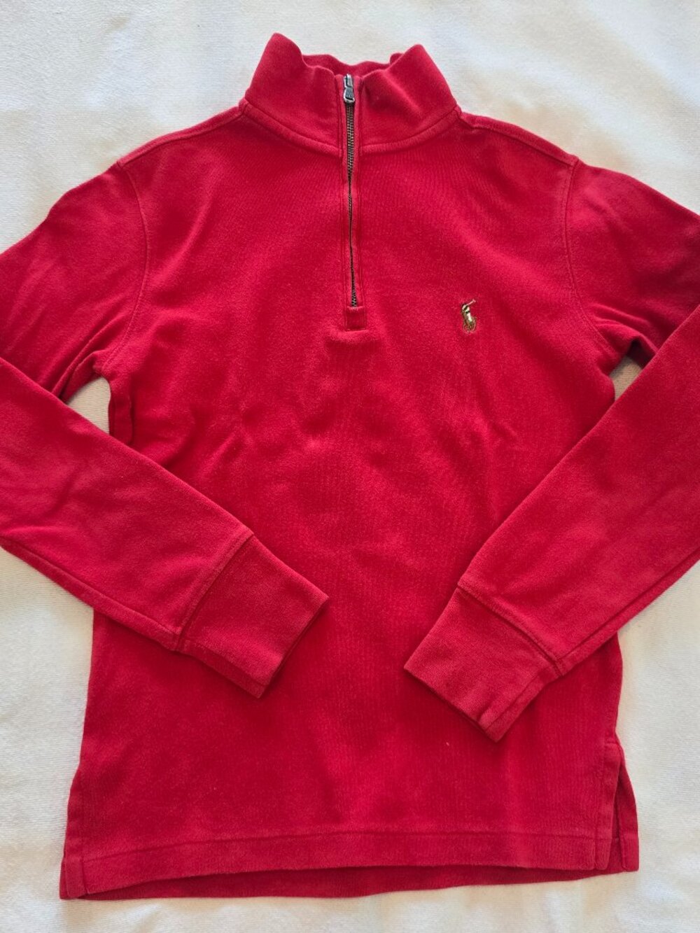 Size 8(S) Kids Ralph Lauren Cotton Interlock Quarter-Zip Pullover Red